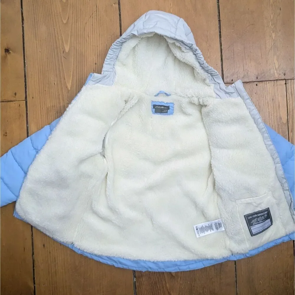 Eddie Bauer Girls Faux Shearling Lined Puffer Jacket Blue Bell Size 6 NWOT